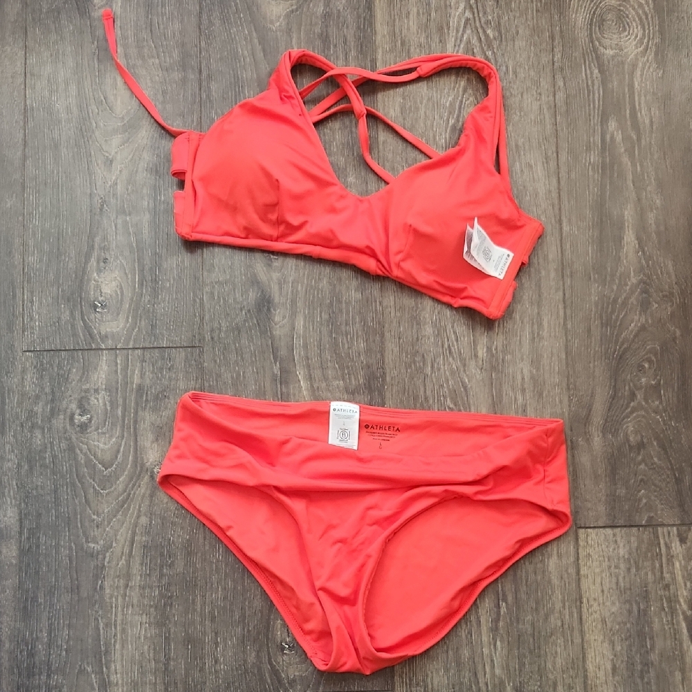 Athleta Vibrant Coral Bikini Set - Large - Lightly Used